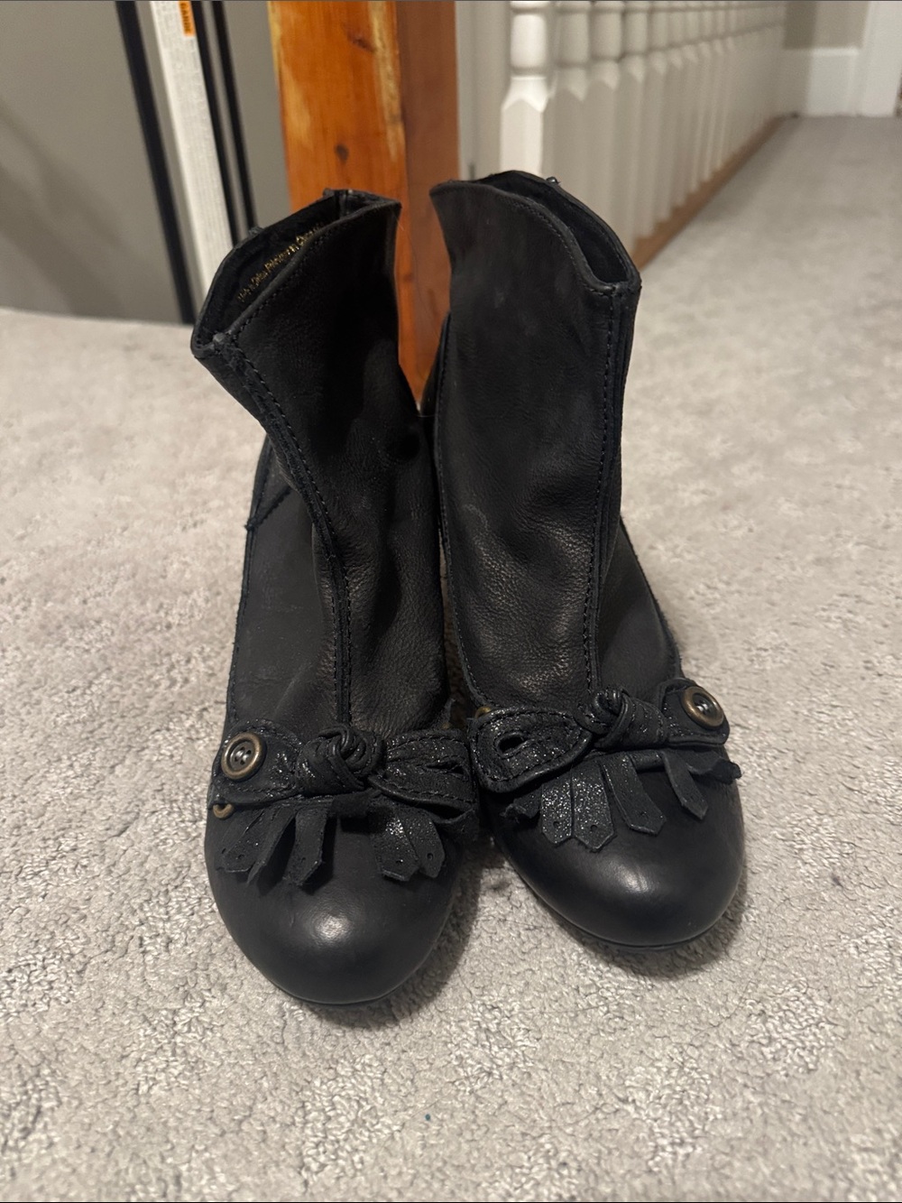 Miss Albright Black Fringe Bow Ankle Booties